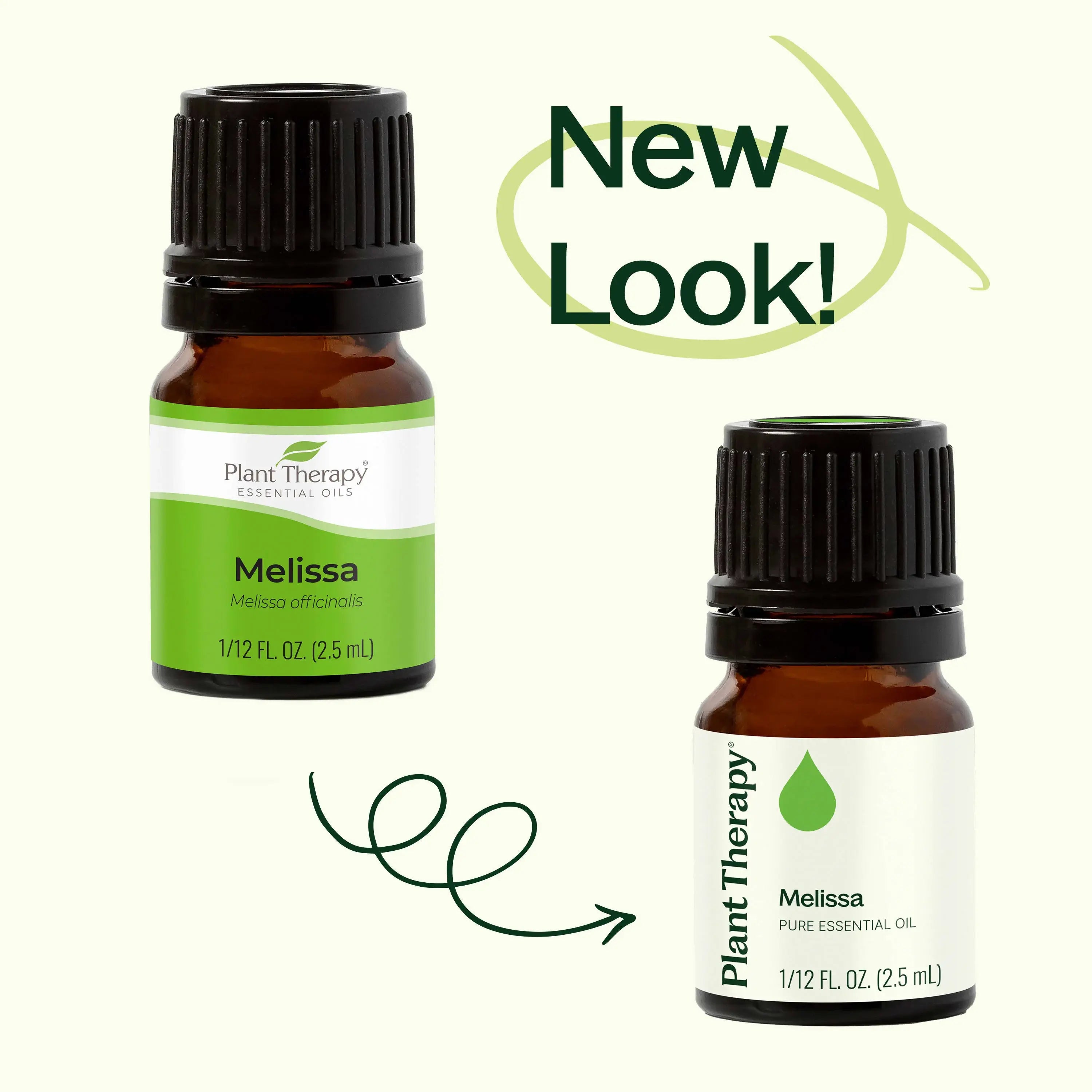 Two bottles of Plant Therapy Melissa essential oil with a 'New Look!' label on a white background - JOY - Journey Of You - Spiritual, Holistic, Empowering