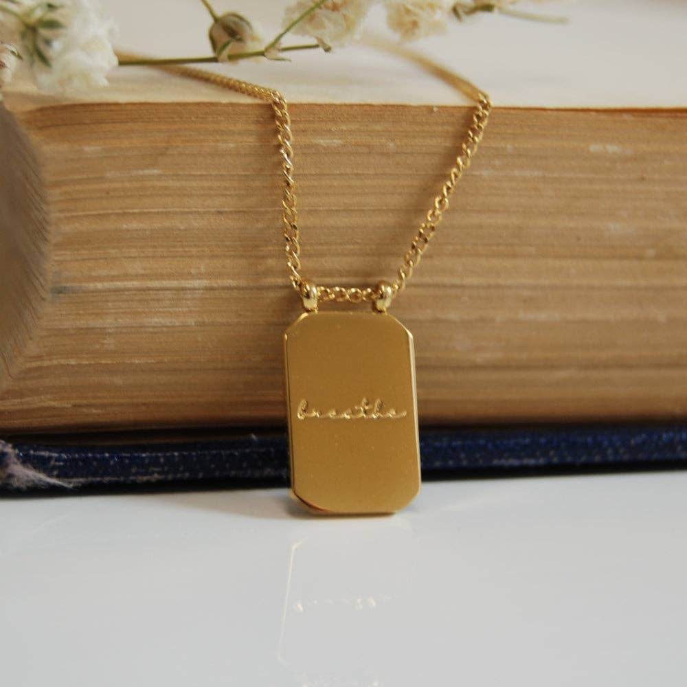 Breathe - inspirational Mantra® jewelry necklace: Yellow Gold