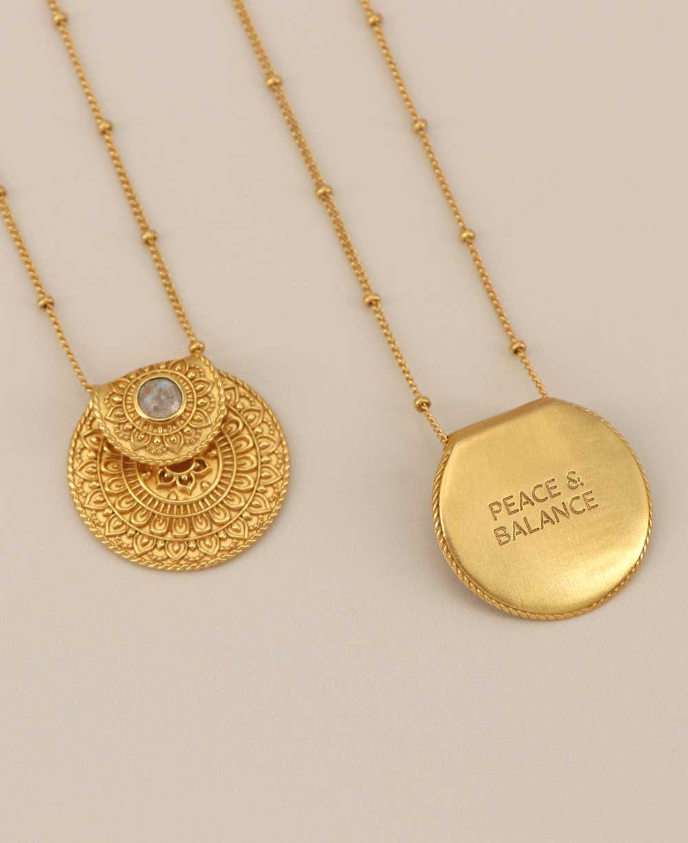Inspirational Gold Plated Mandala Necklace with Rainbow Moon