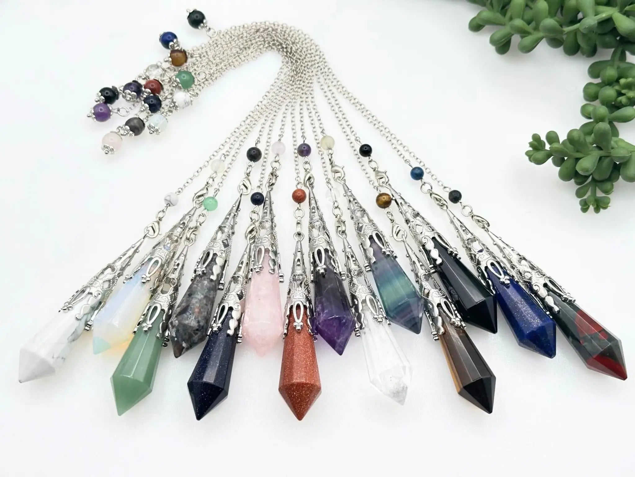 Amethyst Gemstone Art Deco Silver Color Pendulum