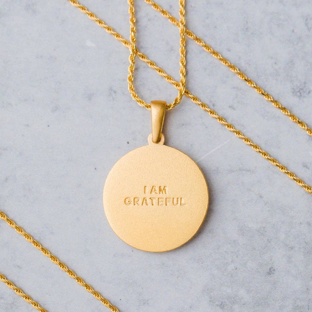 I Am Grateful - inspirational Mantra® mandala necklace: Yellow Gold