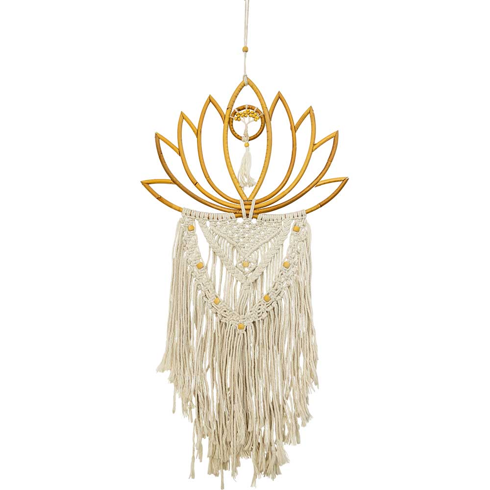 Bamboo Wall Hanging Boho Tree Lotus w/ Macrame