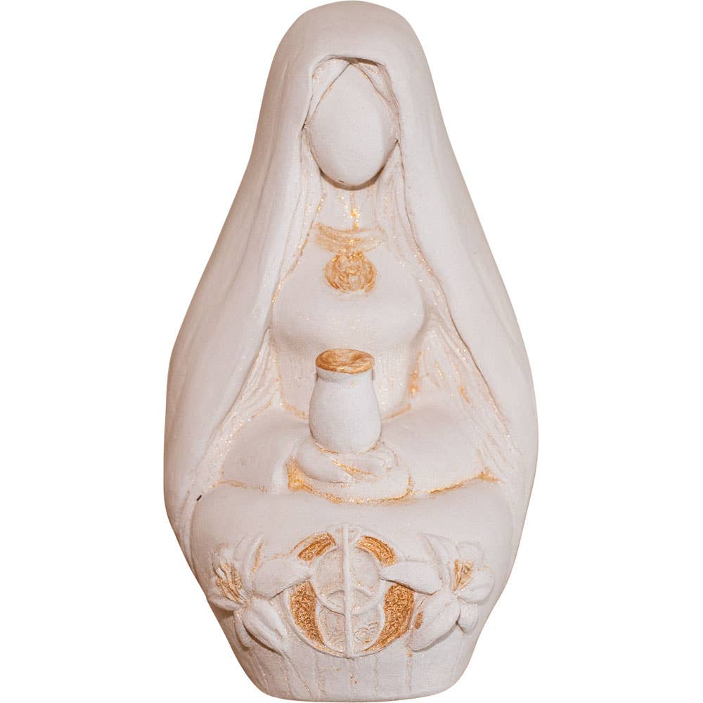 Statue of a woman holding a jar on a white background
