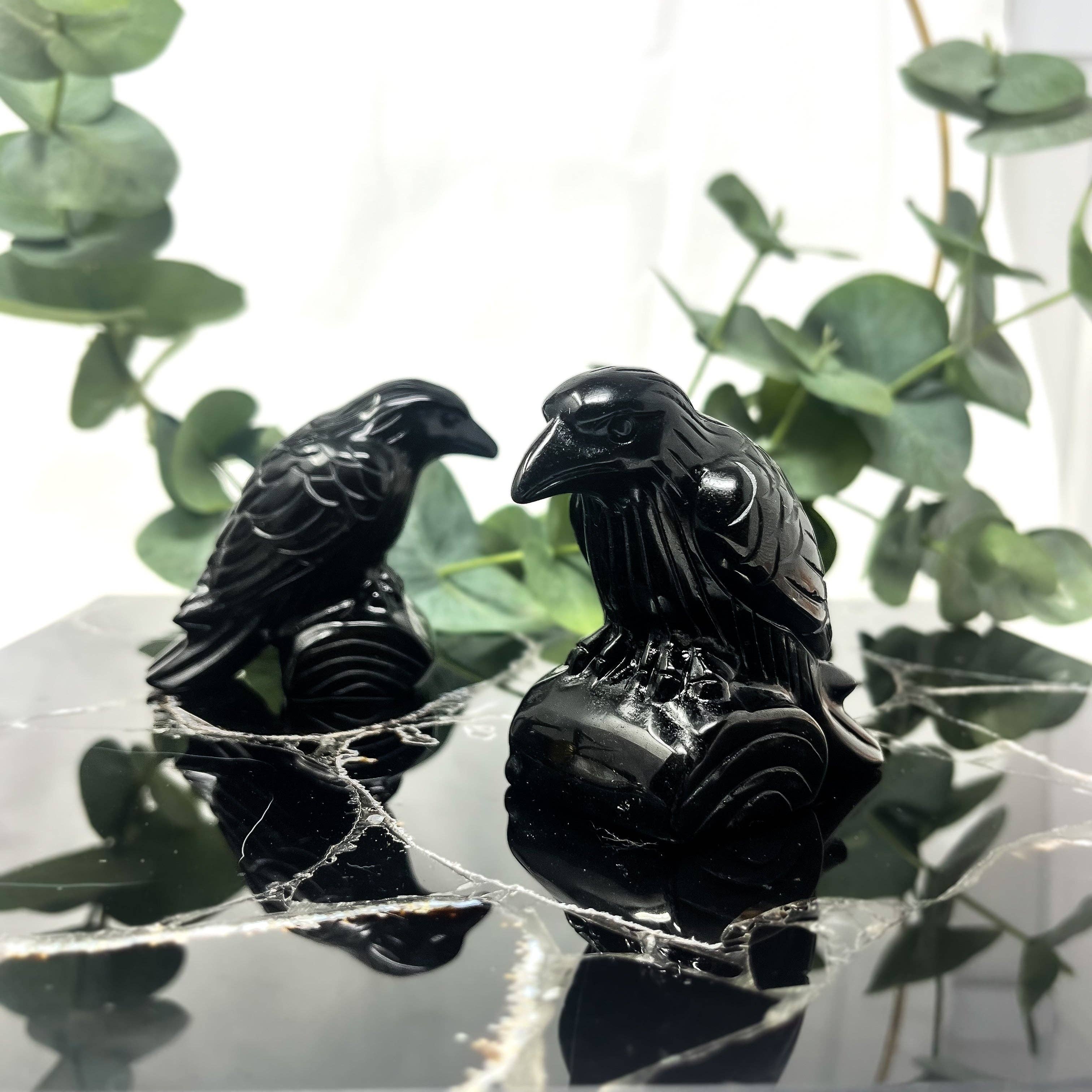 Obsidian Crow Carving