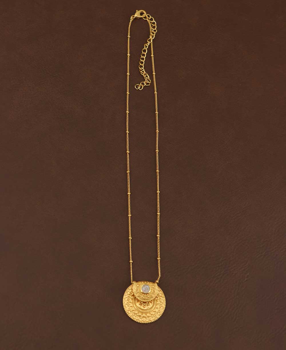 Inspirational Gold Plated Mandala Necklace with Rainbow Moon