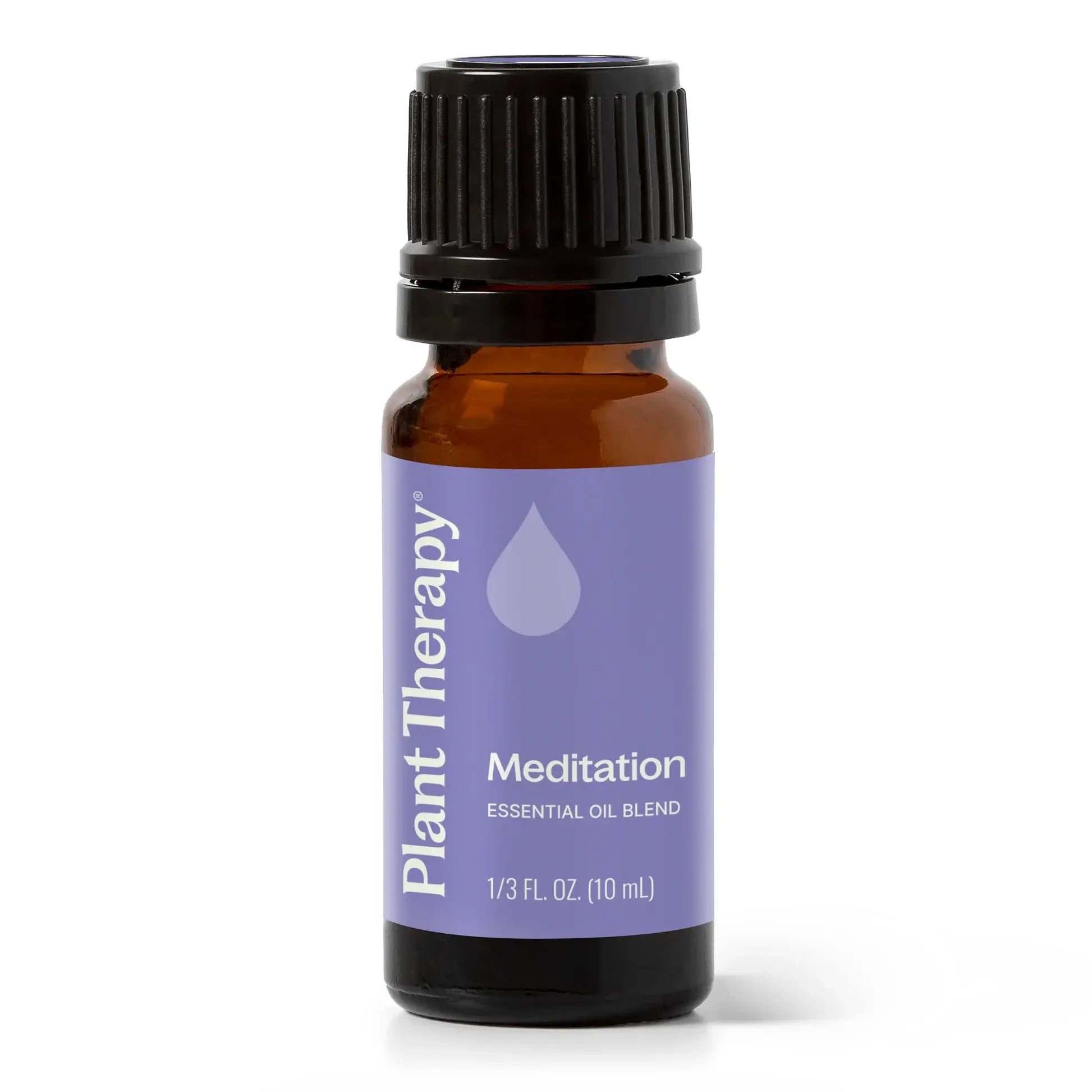 Bottle of Plant Therapy Meditation essential oil blend on a white background