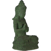 Green stone statue of a seated figure on a white background - JOY - Journey Of You - Spiritual, Holistic, Empowering
