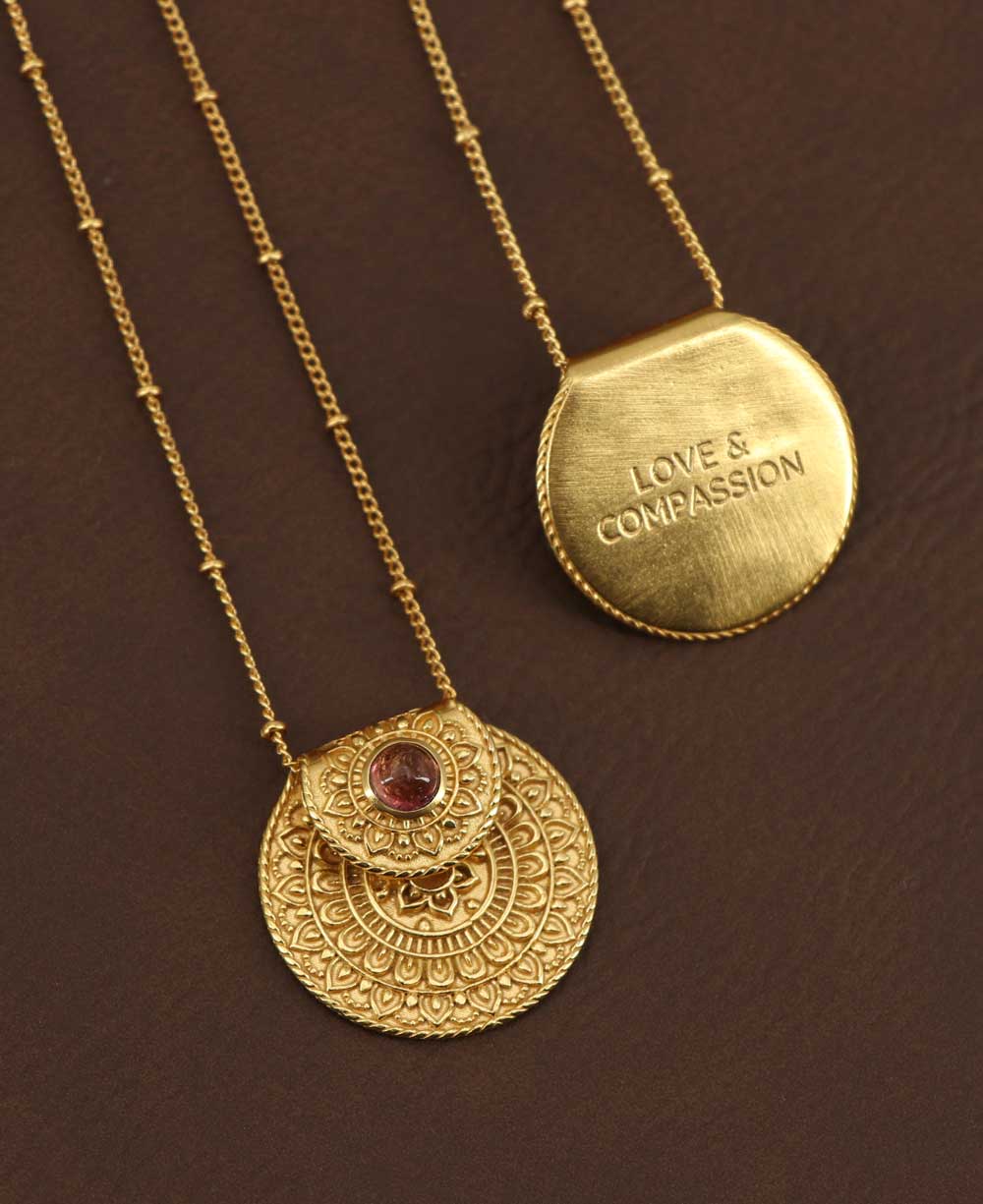 Inspirational Gold Plated Mandala Necklace with Tourmaline S