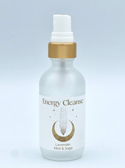 Bottle labeled 'Energy Cleanse' with gold cap on a light gray background