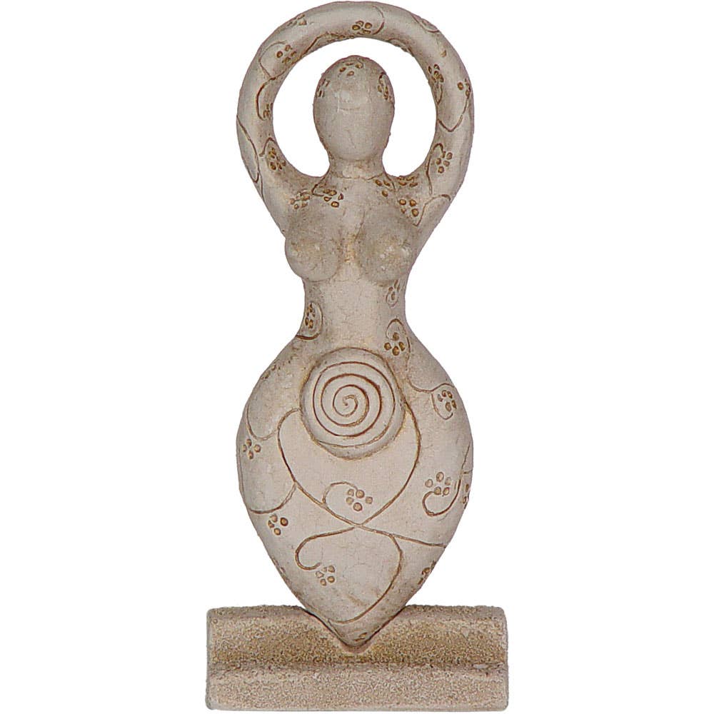 Decorative sculpture of a woman with a spiral design on a white background