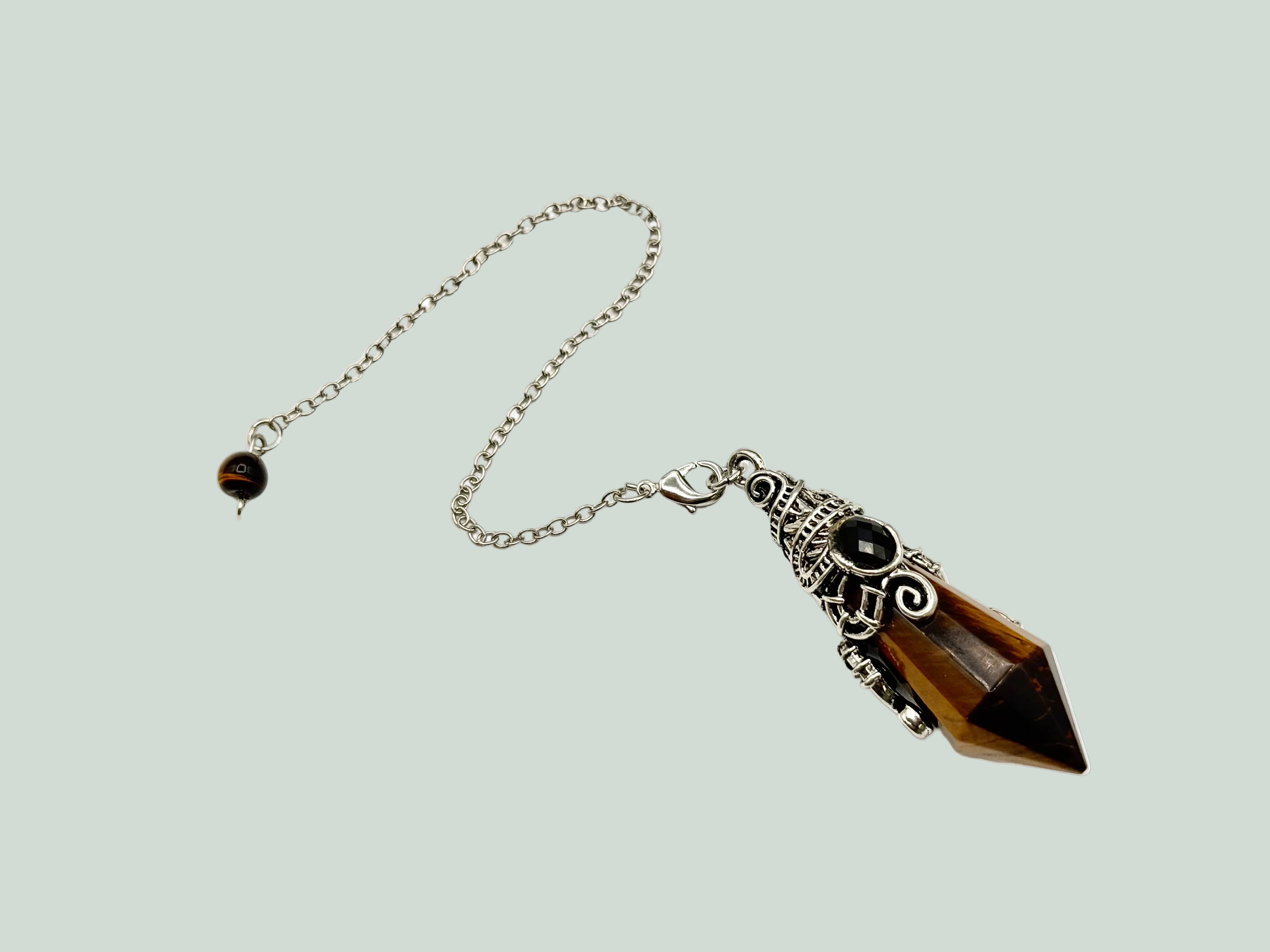 Tiger Eye 12 Faceted Antique Silver Detailing Pendulum