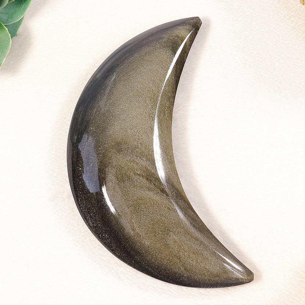 Golden Sheen Obsidian Moon Crescent | Golden Sheen Obsidian