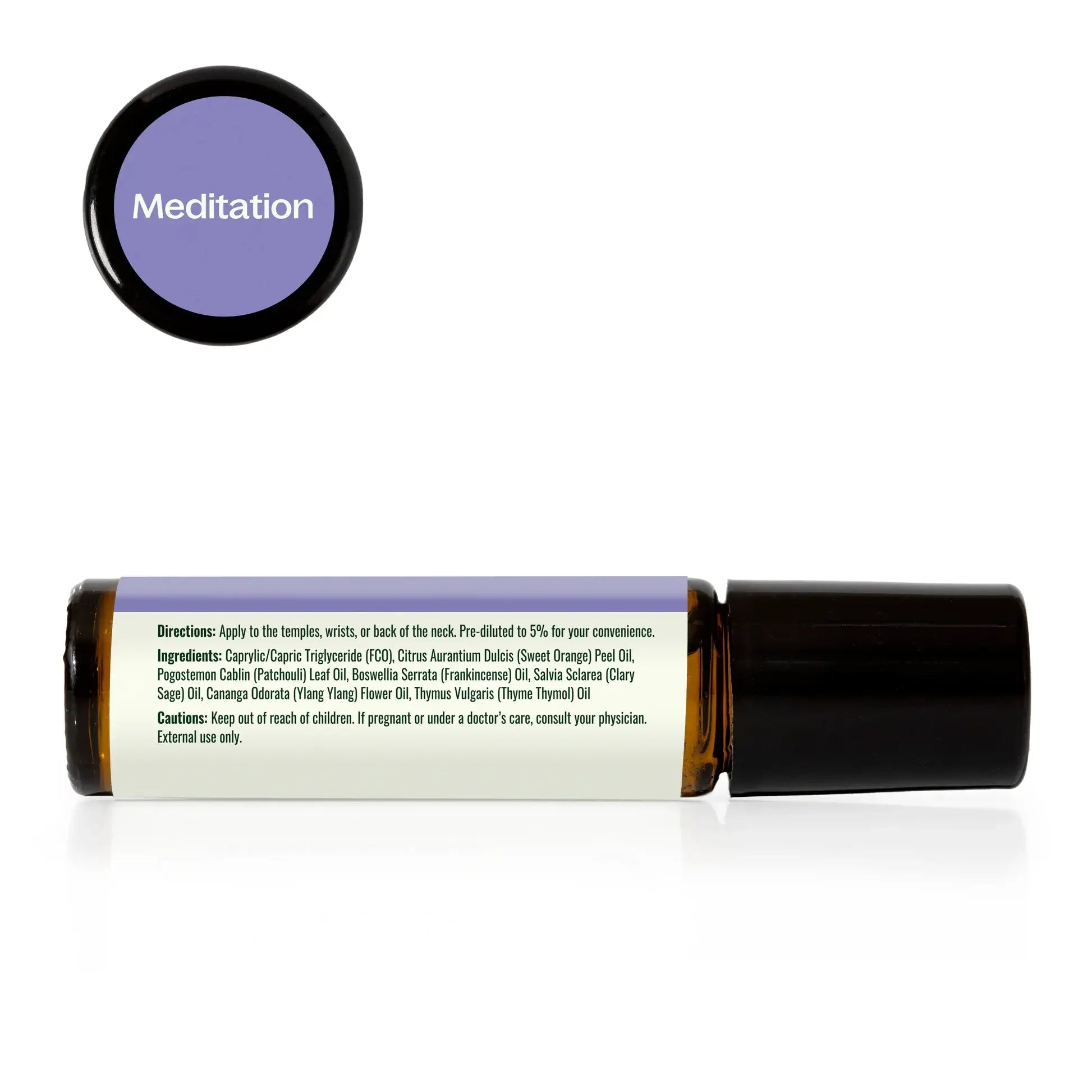 Roll-on bottle with a label on a white background, labeled 'Meditation' - JOY - Journey Of You - Spiritual, Holistic, Empowering