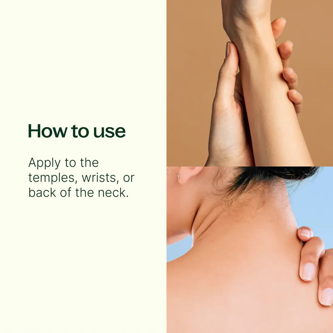 Person applying cream to their neck with text on how to use it. - JOY - Journey Of You - Spiritual, Holistic, Empowering