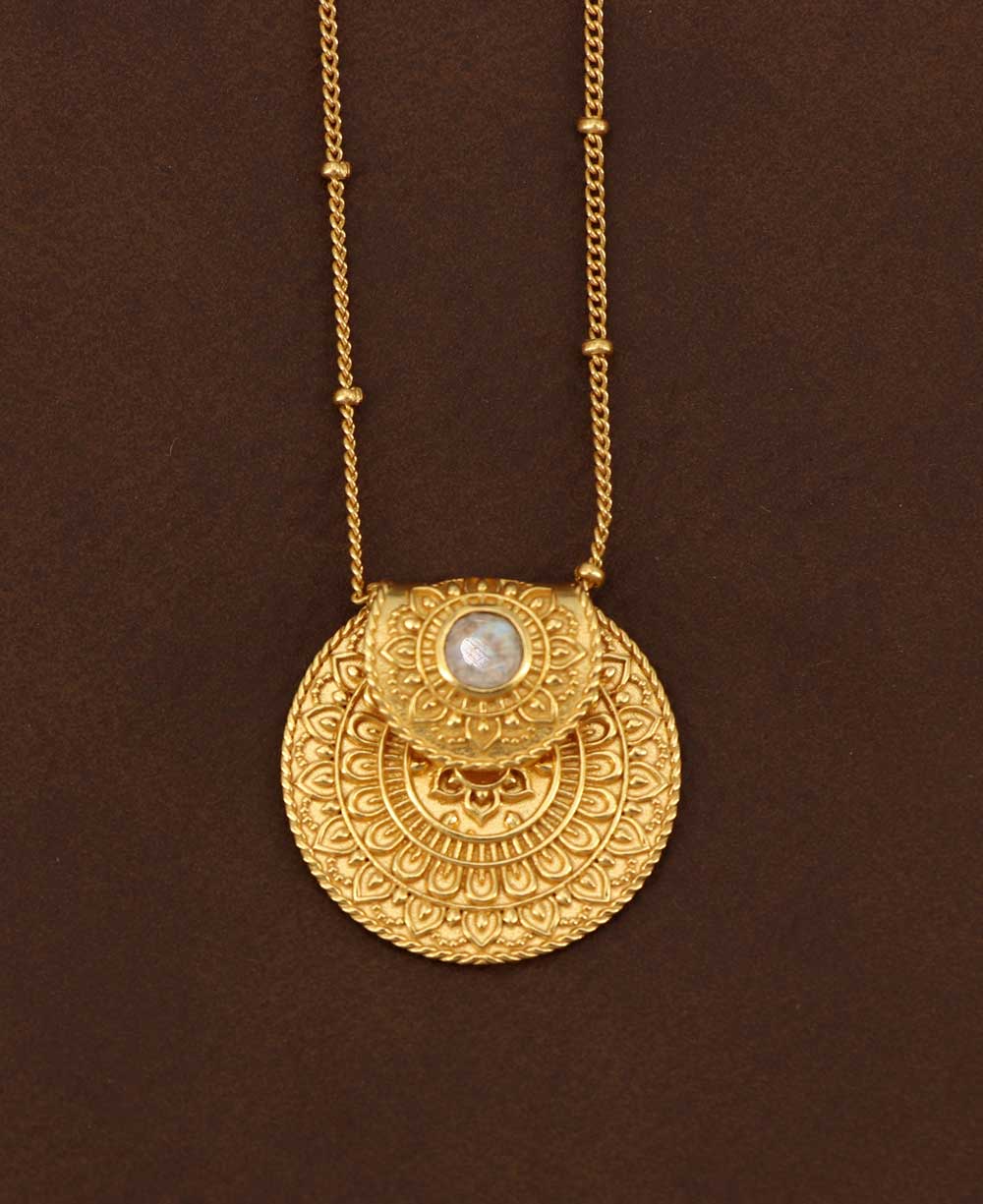 Inspirational Gold Plated Mandala Necklace with Rainbow Moon