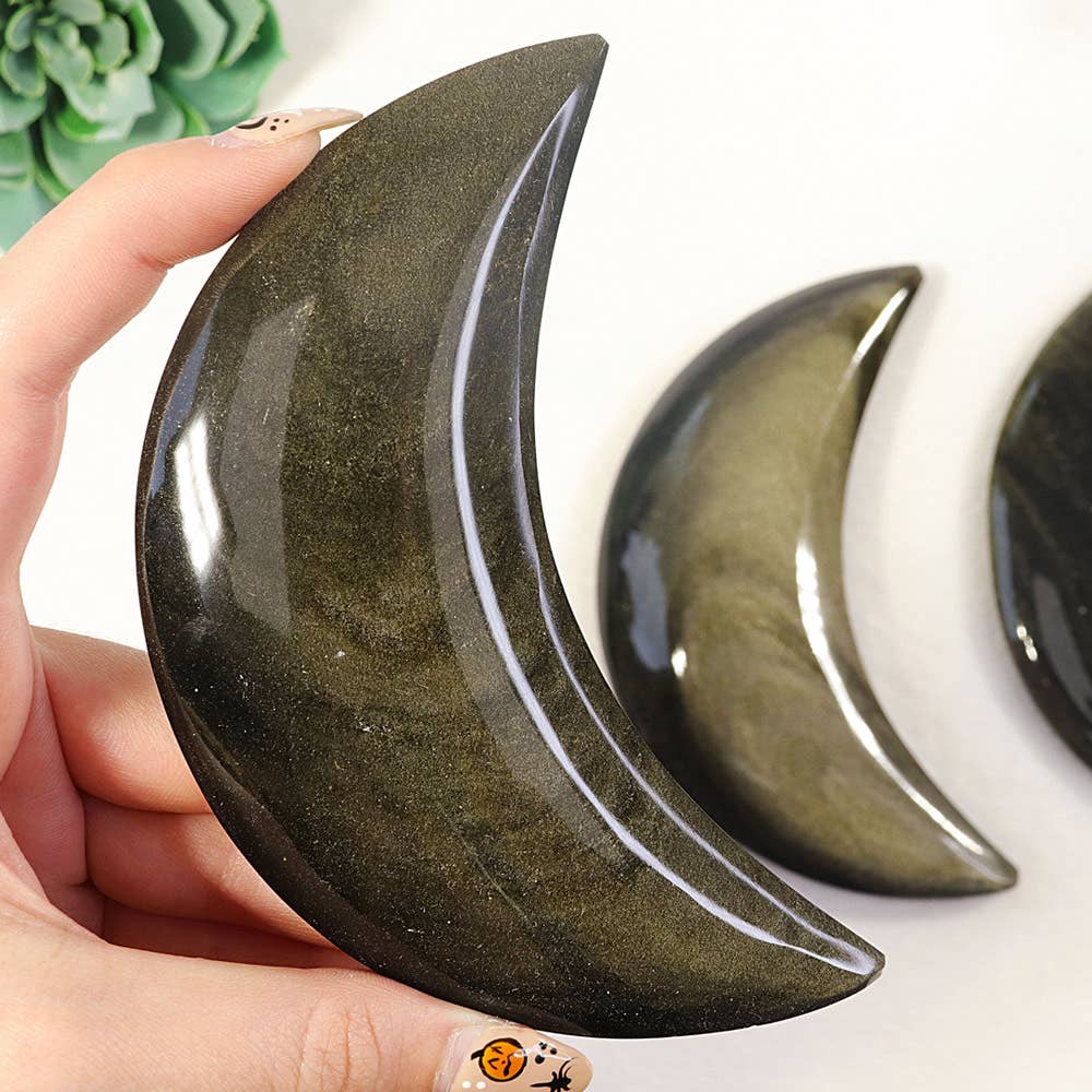Golden Sheen Obsidian Moon Crescent | Golden Sheen Obsidian