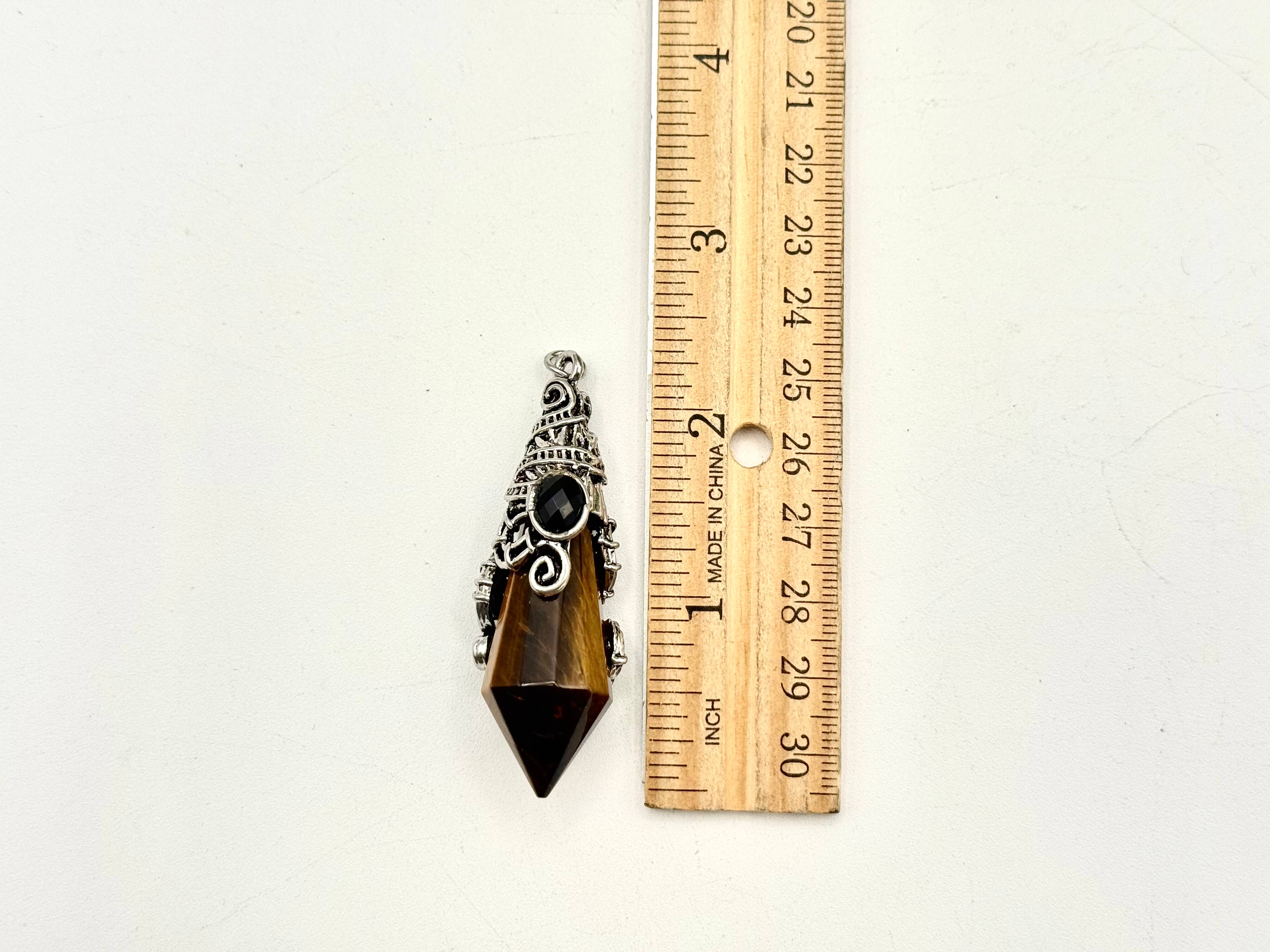 Tiger Eye 12 Faceted Antique Silver Detailing Pendulum