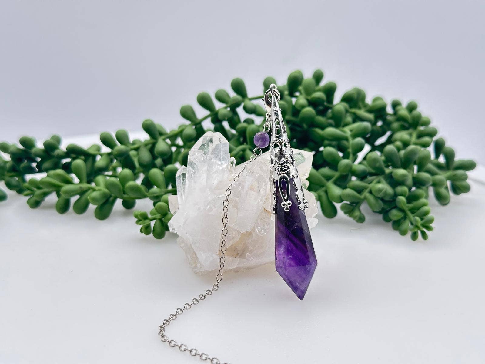 Amethyst Gemstone Art Deco Silver Color Pendulum