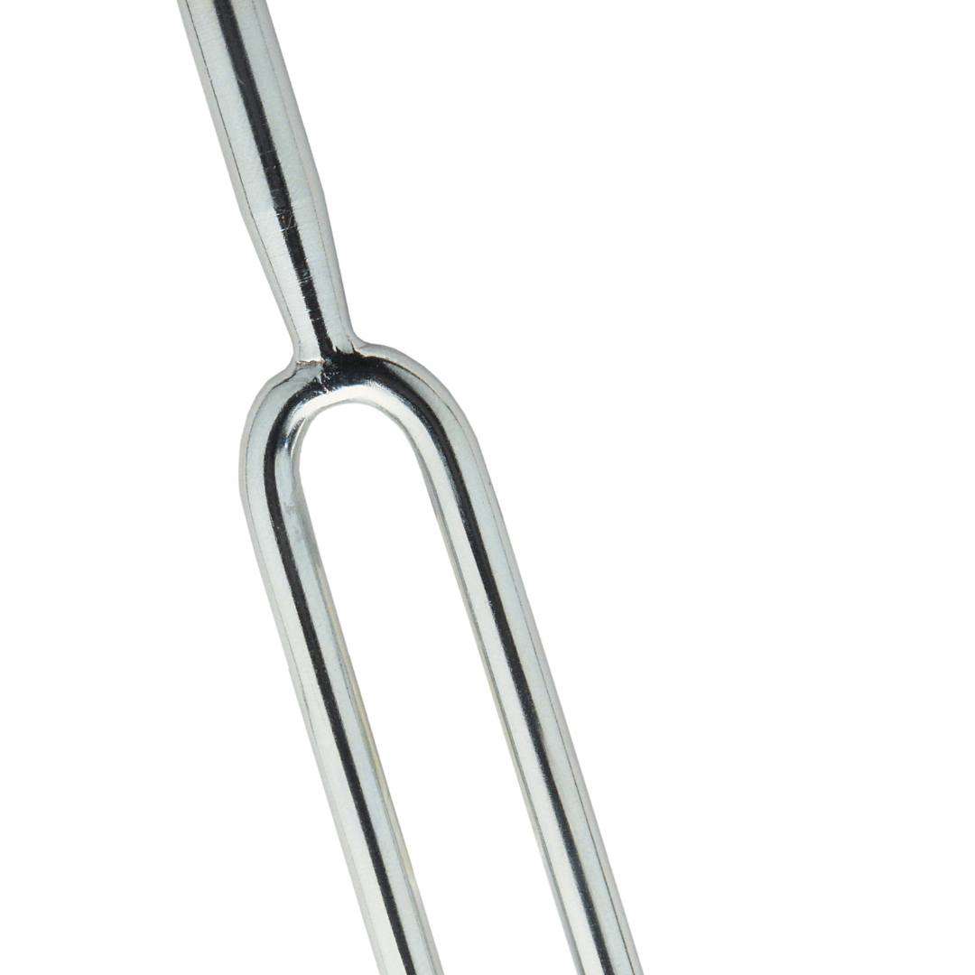 Peace Tuning Fork: Close-up of a silver metal tuning fork on a white background