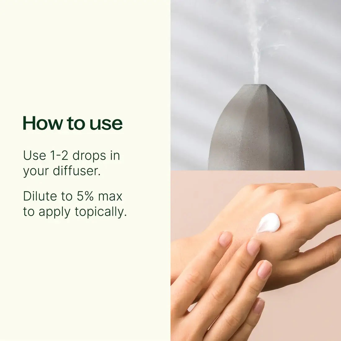 Hand applying a droplet of essential oil to wrist with diffuser in background - JOY - Journey Of You - Spiritual, Holistic, Empowering