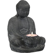 Stone-like Buddha statue with a candle inside on a white background - JOY - Journey Of You - Spiritual, Holistic, Empowering
