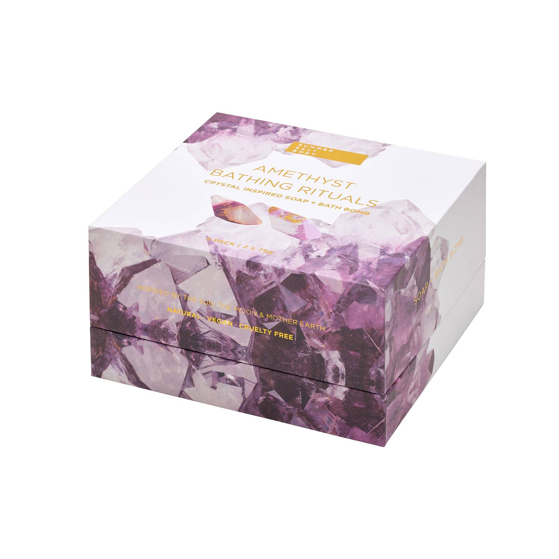 AMETHYST BATHING RITUALS | 2 PACK - BATH BOMB - Amethyst Bath Bomb and Crystal Soap - protect against negative energy - wonderfully cleansing - positive energy - Amethyst Bathing Rituals - Rose Quartz & Aquamarine - Joy - Journey of you