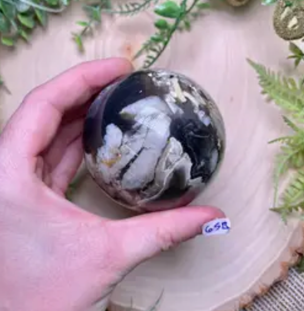 BLACK FLOWER AGATE SPHERE - stone - Joy Of Journey