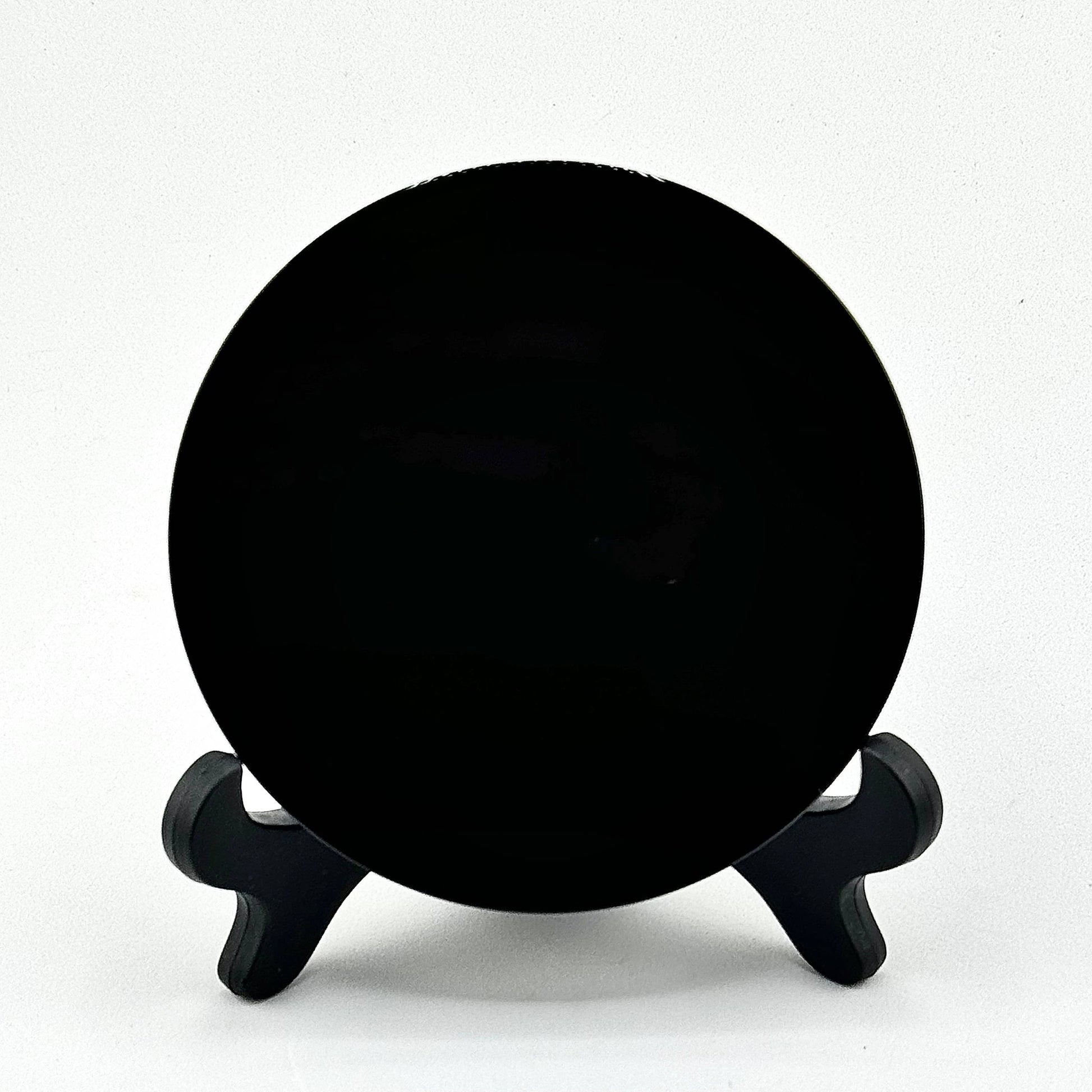 BLACK OBSIDIAN SCRYING MIRROR WITH STAND: 15 CM - Black obsidian scrying mirror - polished black obsidian - Joy - Journey of You