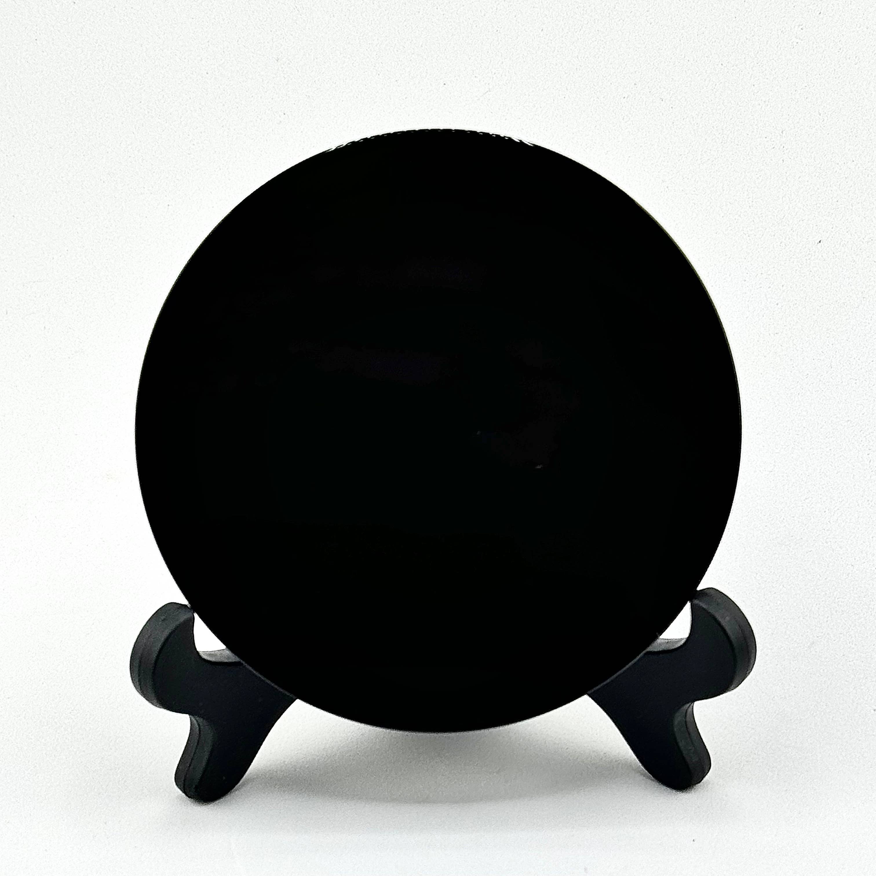 BLACK OBSIDIAN SCRYING MIRROR WITH STAND: 15 CM - Black obsidian scrying mirror - polished black obsidian - Joy - Journey of You