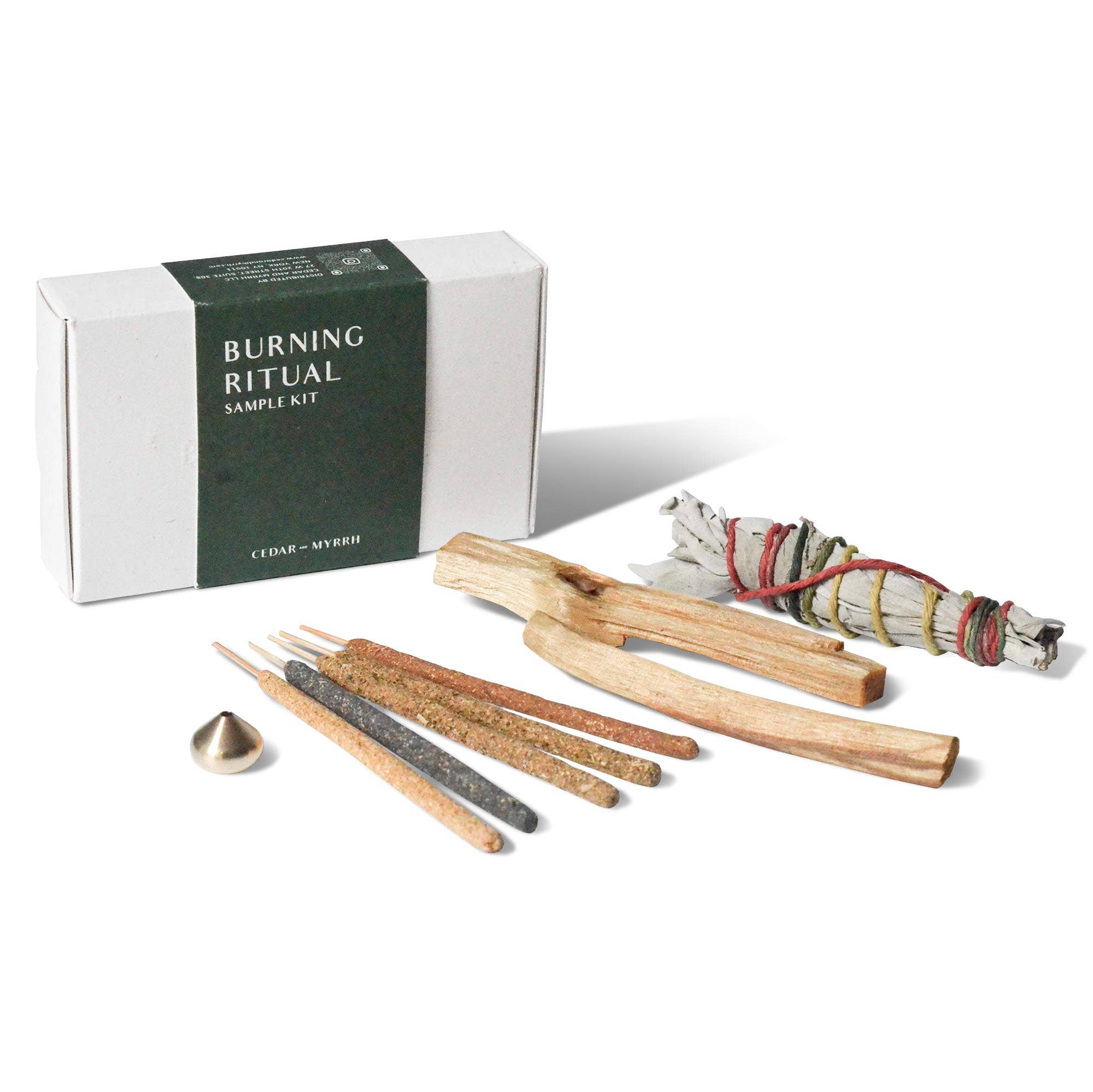 BURNING RITUAL SAMPLE KIT - Mini White Sage Bundle - Palo Santo Wood Sticks from Peru - Palo Santo Wood Sticks from Ecuador - Mini Palo Santo Hand-rolled Incense Stick - Mini Black Copal Hand-rolled Incense Stick - Mini White Sage Hand-rolled Incense Stick - Mini Lavender Hand-rolled Incense Stick - Mini Cinnamon Hand-rolled Incense Stick - Medium Waterdrop Incense Holder - Joy - Journey of you