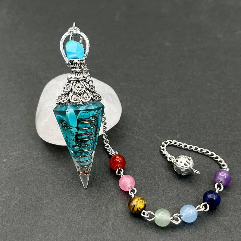 COLORFUL BEADS TURQUOISE CALM AND PEACE PENDULUM: SILVER - Crystal Pendant - Joy - Journey of You