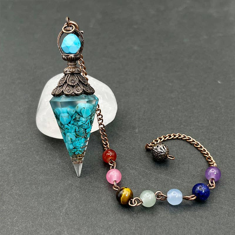 COLORFUL BEADS TURQUOISE CALM AND PEACE PENDULUM: SILVER - Crystal Pendant - Joy - Journey of You
