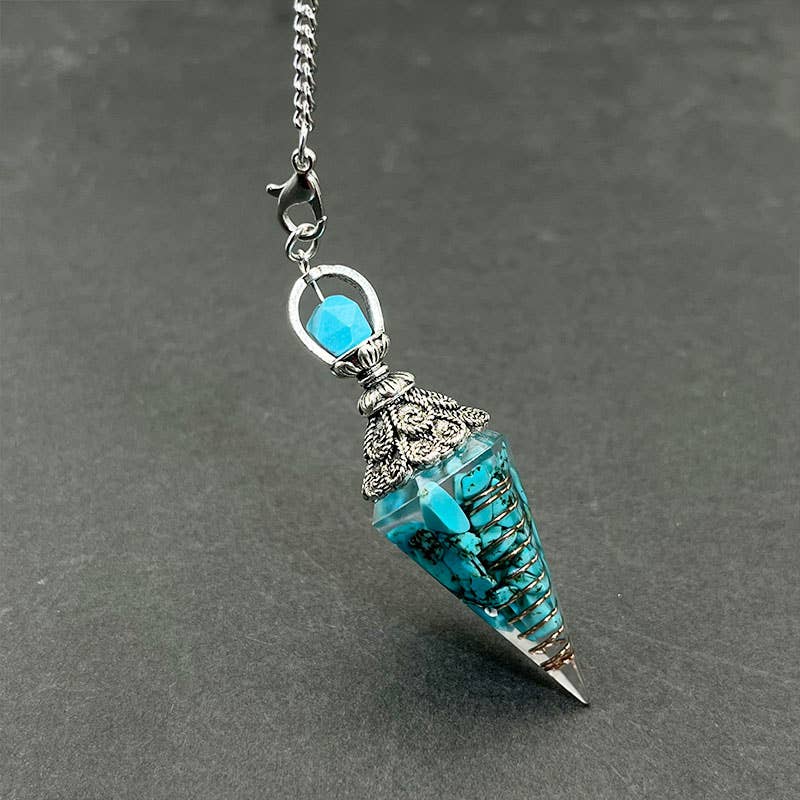 COLORFUL BEADS TURQUOISE CALM AND PEACE PENDULUM: SILVER - Crystal Pendant - Joy - Journey of You