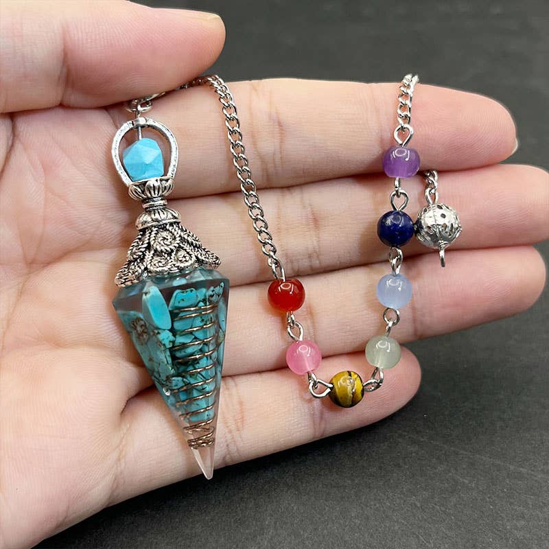 COLORFUL BEADS TURQUOISE CALM AND PEACE PENDULUM: SILVER - Crystal Pendant - Joy - Journey of You