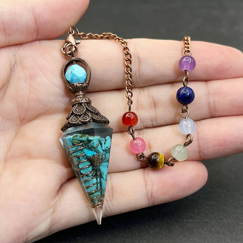 COLORFUL BEADS TURQUOISE CALM AND PEACE PENDULUM: SILVER - Crystal Pendant - Joy - Journey of You