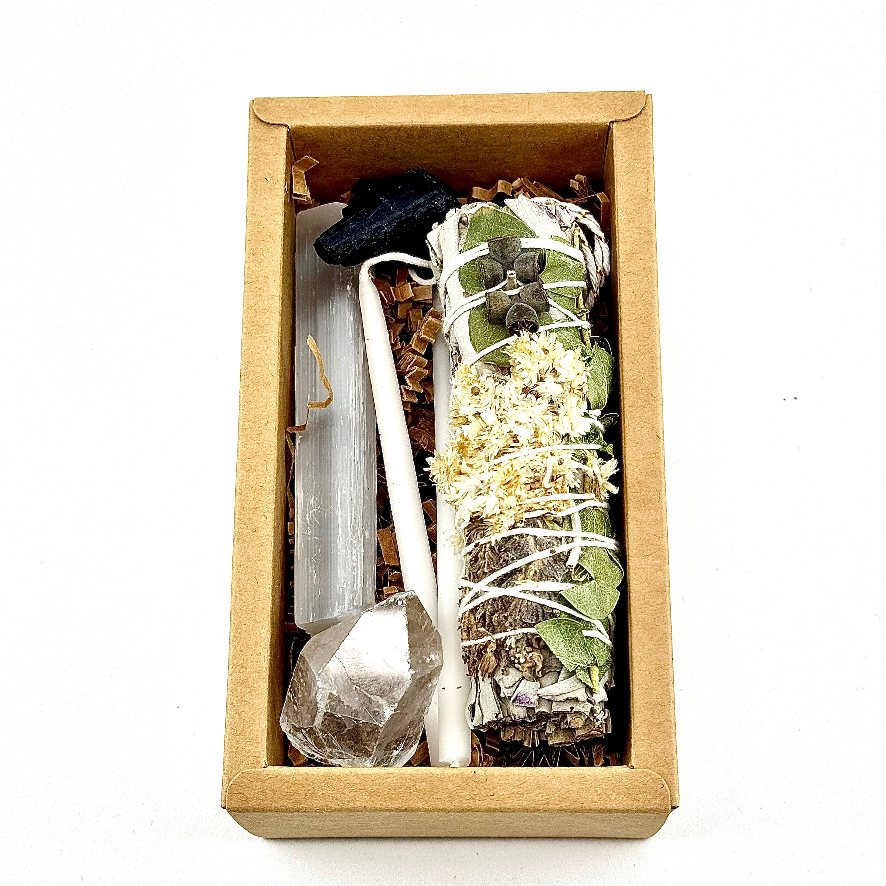 CORD CUTTING RITUAL KIT - eucalyptus dollar, lavender, and white sinuata flower to cleanse - Joy - Journey of You