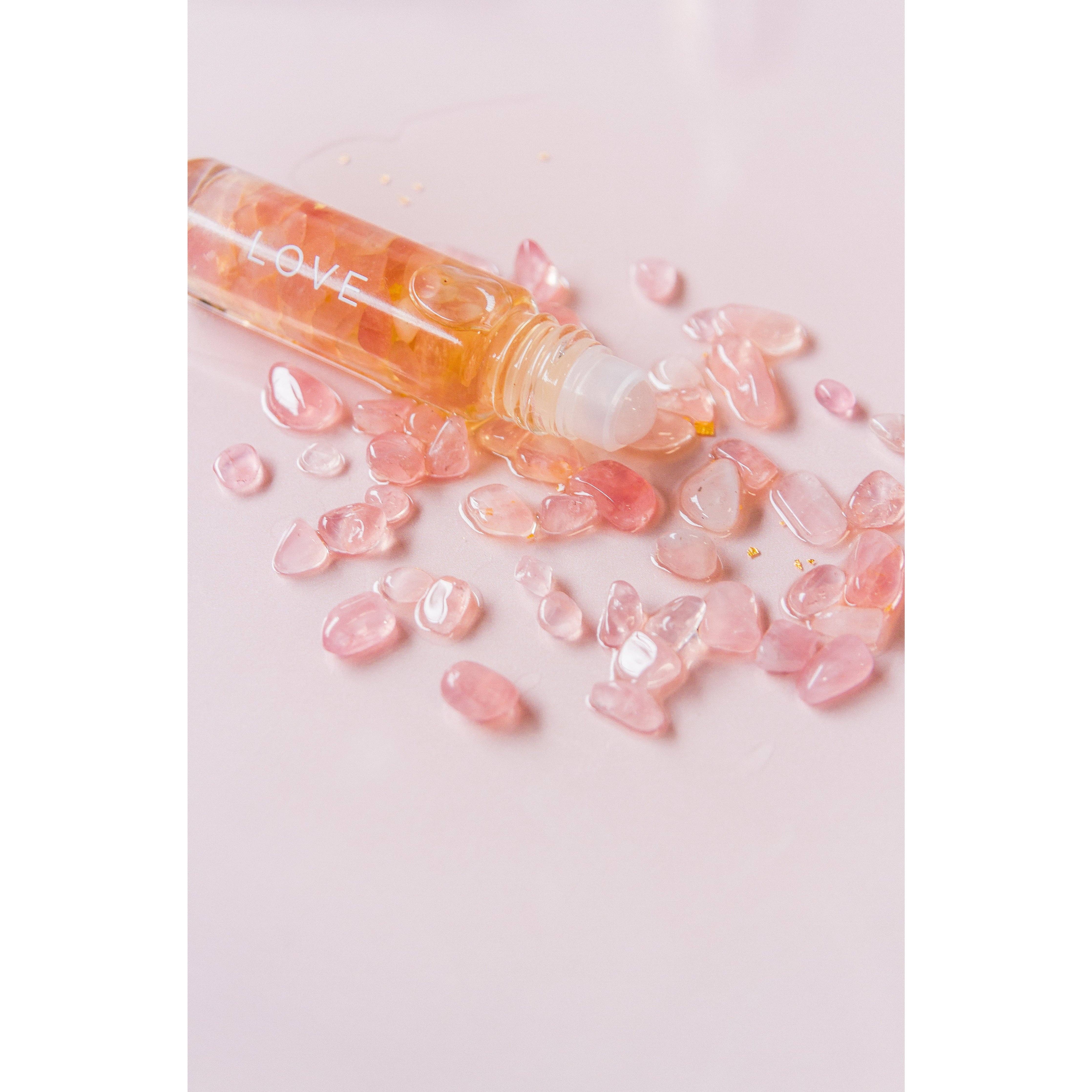 ESSENTIAL OIL ROLLER - LOVE -10ML - Rose Quartz infused oil -  essential oil blend of Rose & Vanilla - Joy - Journey of you