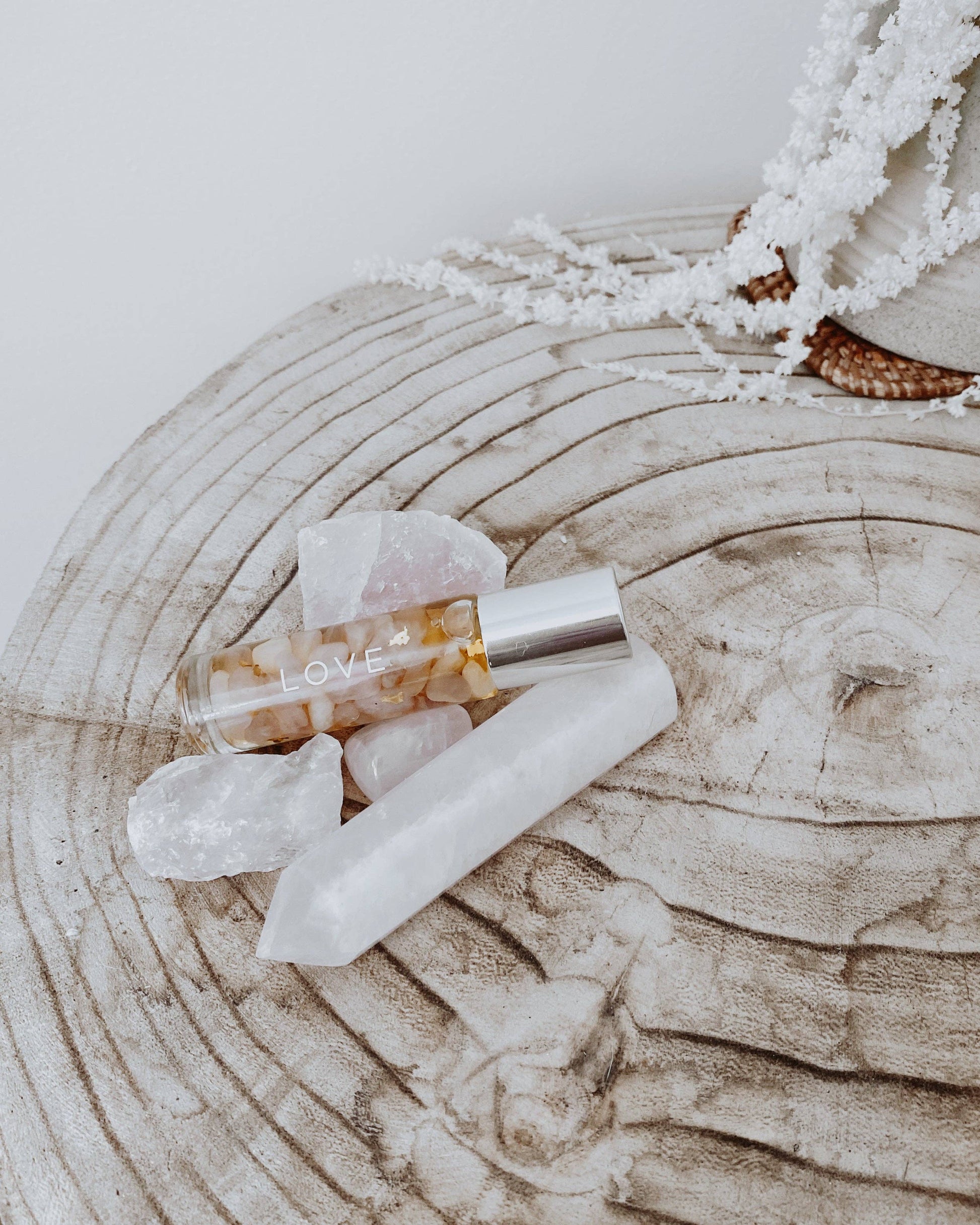ESSENTIAL OIL ROLLER - LOVE -10ML - Rose Quartz infused oil -  essential oil blend of Rose & Vanilla - Joy - Journey of you