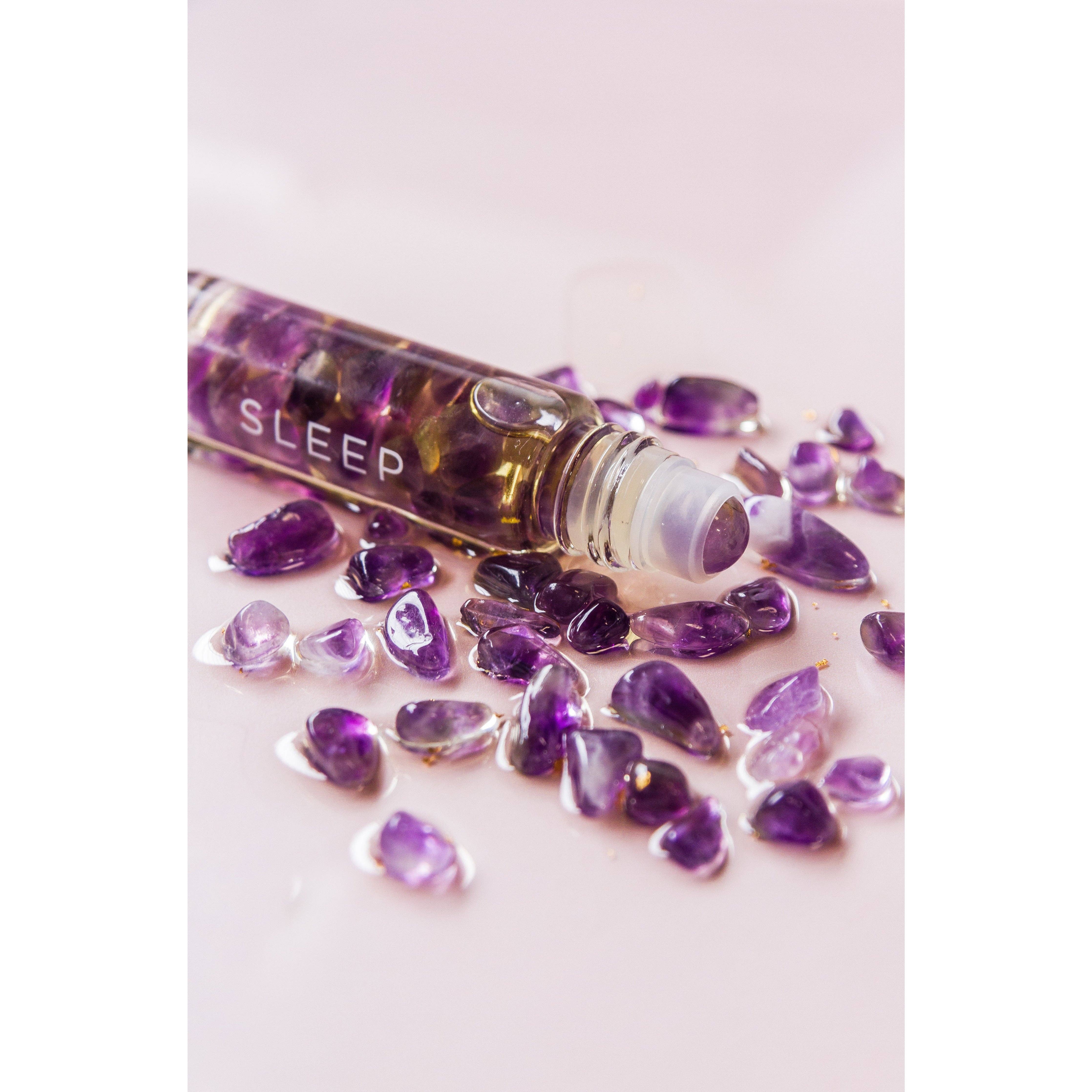 ESSENTIAL OIL ROLLER - SLEEP - 10ML - Amethyst infused oil - Amethyst rollerball - promote sleep - essential oil blend of Lavender, Bergamot, Mandarin, Lemon, Cedarwood & Chamomile - Joy - Journey of you