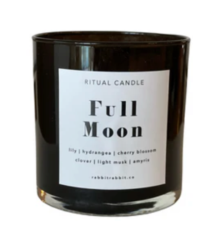 FULL MOON RITUAL - Full Moon Candle - Box of Matches - Selenite Moon Shaped Bowl - Stones: Tumbled Clear Quartz - Citrine - Black Tourmaline w/matrix Joy - Journey of You