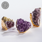 GOLD GILDED AMETHYST CLUSTER - peaceful aura of amethyst - power of gold - tranquility and serenity - fine jewelry - 3 crystal clusters - Joy - Journey of You