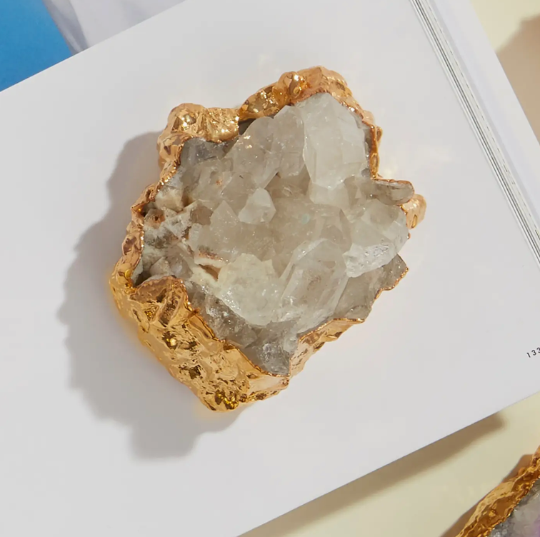 GOLD GILDED QUARTZ CLUSTER - ancient wisdom of clear quartz - power of gold - stunning paperweight - Joy - Journey of You