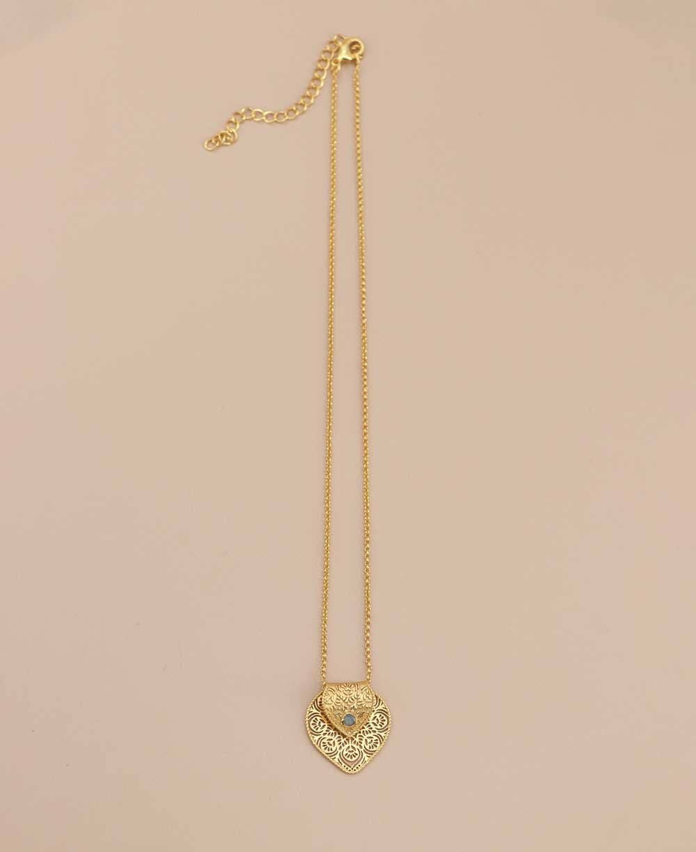 GOLD PLATED BRASS LOTUS PETAL MANDALA NECKLACE WITH LABRADORITE ACCENT - gold-plated brass lotus mandala Necklace symbolizes purity - golden tone Handcrafted - Joy - Journey of you