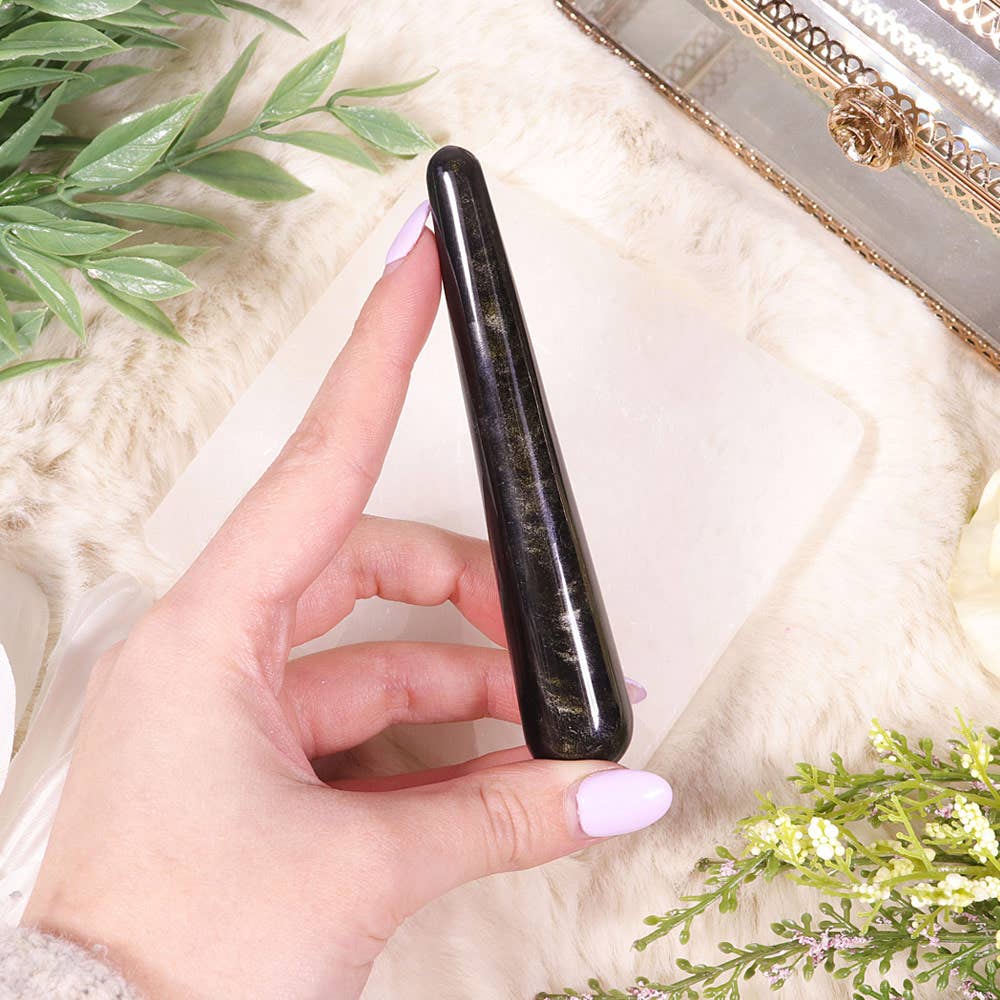 Golden Sheen Obsidian Wand – 4"" Metaphysical Tool for Protection &amp; Focus