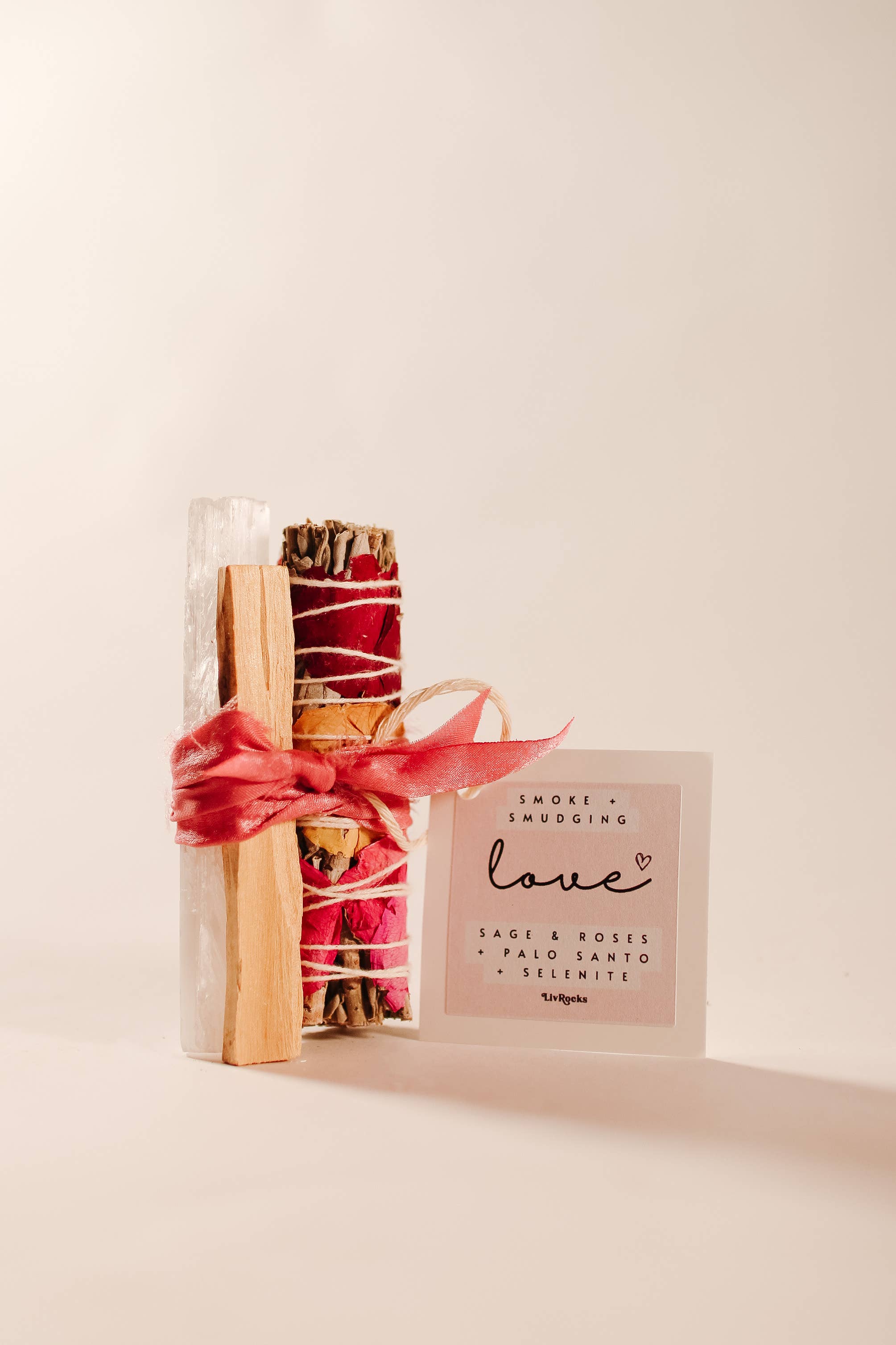 HARMONY SMOKE BUNDLES WHITE SAGE WITH FLOWERS + SELENITE: LOVE - Wildflowers and California White Sage Bundle Sages + Smudges by Liv Rocks Harmony - White Sage + Flowers + Selenite Peace - Sage + Lavender + Palo Santo Love - Sage + Roses + Palo Santo + Selenite Clearing - Selenite + Crystal Point + Palo Santo Abundance - Selenite Tower + Crystal Point - Liv Rocks Sage - sacred plants - Joy - Journey of you