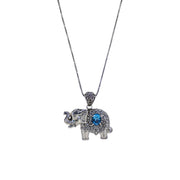 Elephant with Blue Topaz Stone Sterling Silver Chain