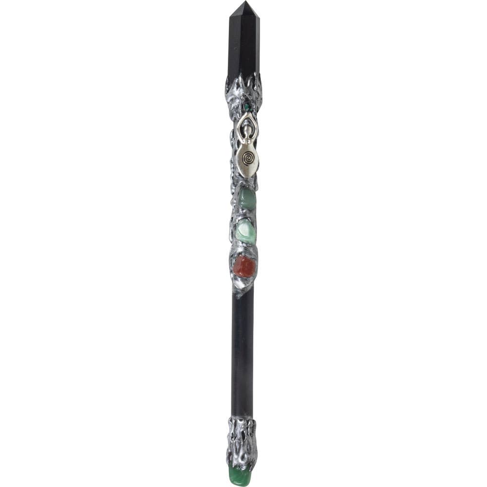 MAGICK WAND - BLACK OBSIDIAN POINT W/ SILVER SPIRAL GODDESS - energy of black obsidian - Decorations and stones - Joy - Journey of you