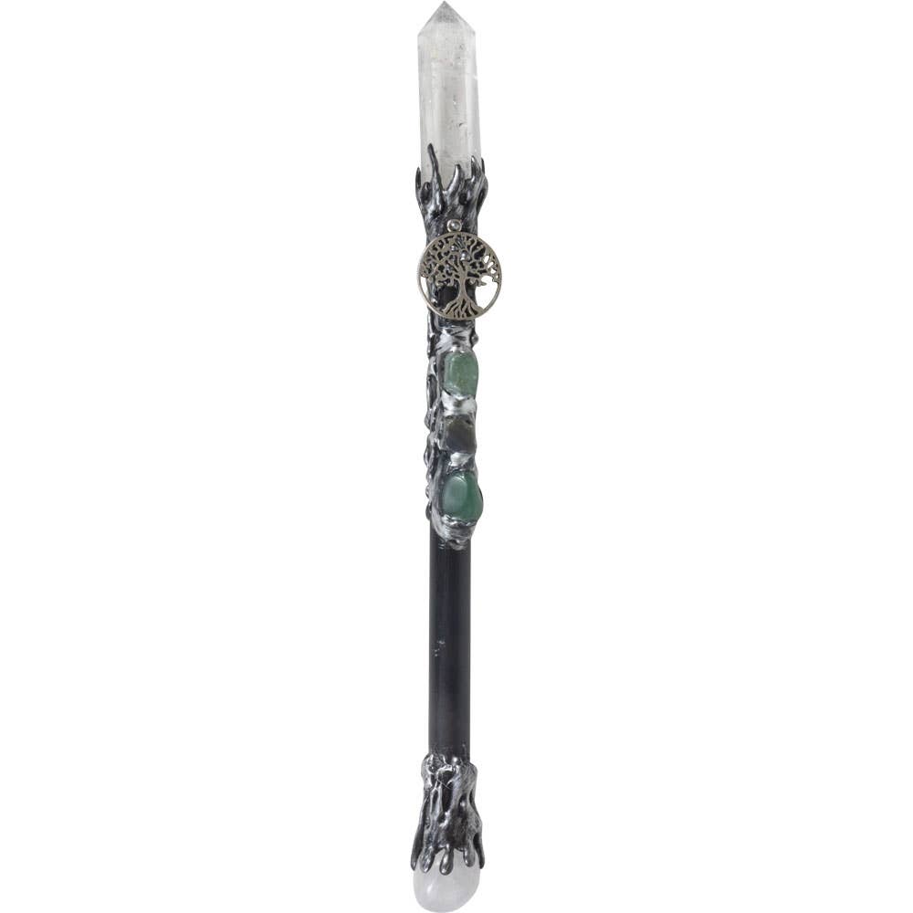 MAGICK WAND - CLEAR QUARTZ POINT W/ SILVER TREE OF LIFE
 - White Handmade - Stone - Joy - Journey of You