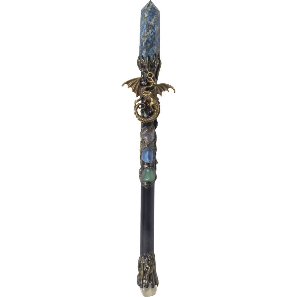 MAGICK WAND - LAPIS POINT W/ GOLD DRAGON (EACH) - Protection energy emanates  - Stone - Joy - Journey of You