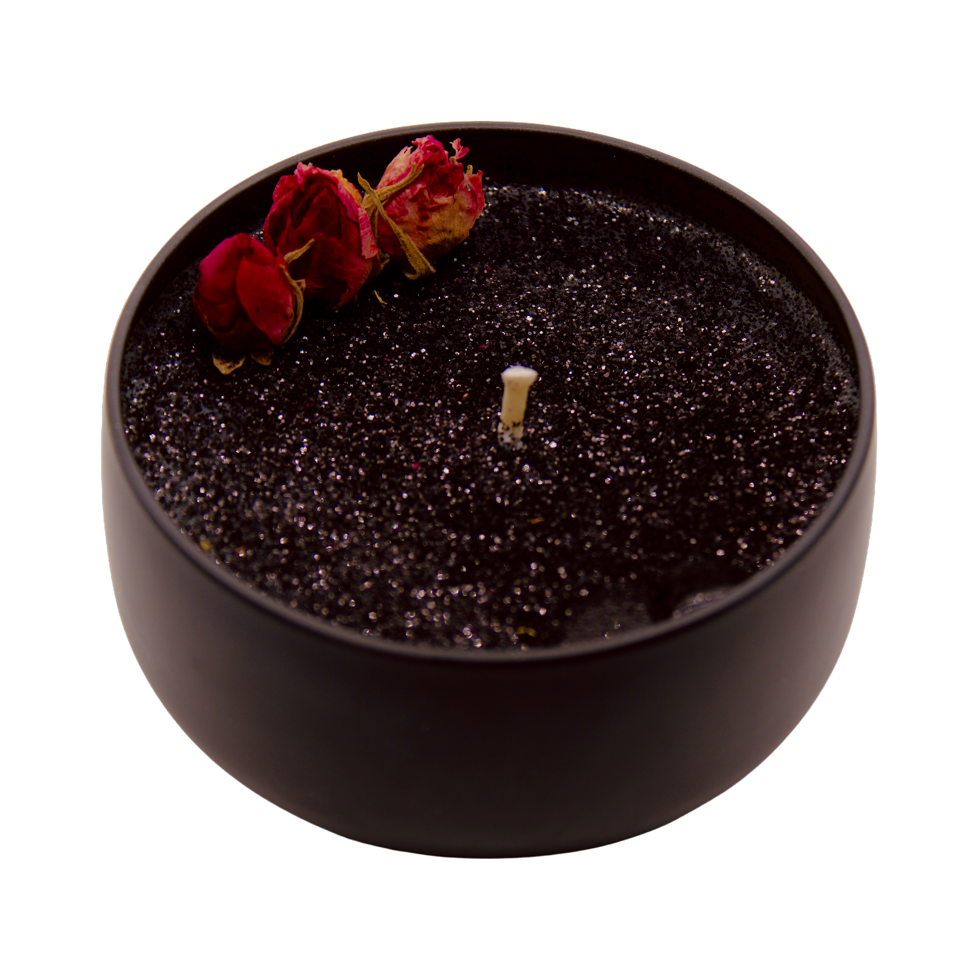 NEGATIVITY BLOCKER CRYSTAL CANDLE: 4OZ BLACK TIN - single Obsidian crystal -  blackberry sage fragrance - blocks psychic attack and absorbs negative energies - This fragrance oil is infused with natural essential oils, including Clove Leaf, Ginger, Lavender, Orange and Sage - Joy - Journey of You